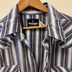 Wrangler Men's Blue Striped Shirt Pearl Snap Large